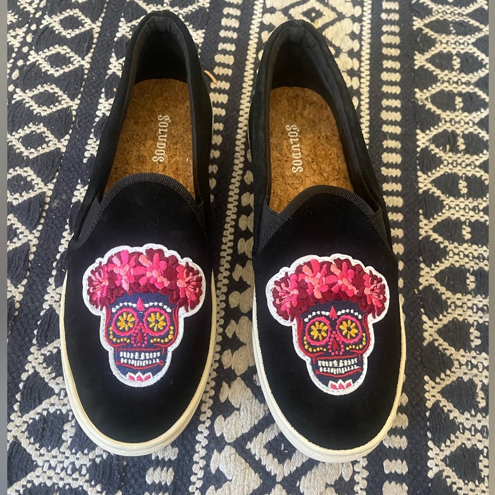 Soludos Day of the Dead Black Sneaker Size 7.5